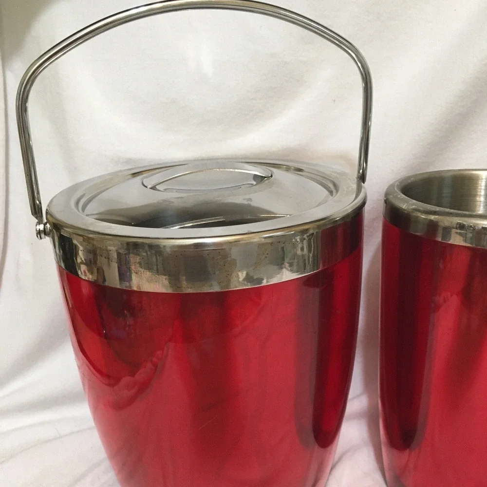 Bar Set Wine Chiller‎ Cocktail Shaker Ice Bucket Red Acrylic S.Steel Valentines
